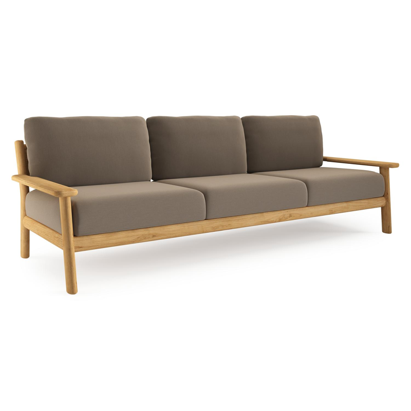 Amaro loungebank in teak met natte heather grey all weather sunbrella® luxe kussen