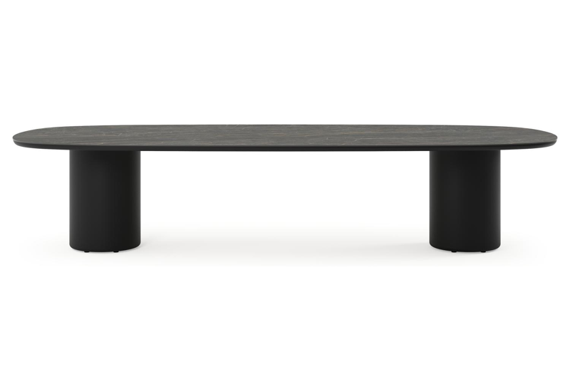Amico low dining tuintafel bombo in zwart aluminium en volkeramiek Black Obsession - L 320 x B 130 x H 61 cm