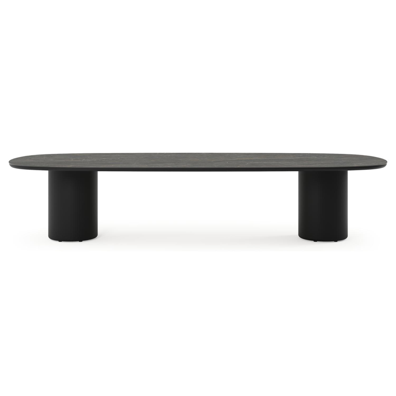 Amico low dining tuintafel bombo in zwart aluminium en volkeramiek Black Obsession - L 320 x B 130 x H 61 cm