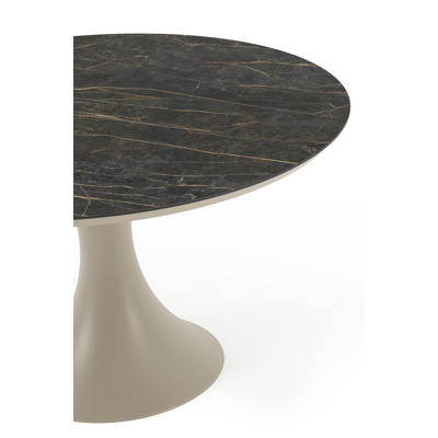 Table de jardin Fano ronde en aluminium beige et céramique pleine Black Obsession - Diam. 130 x Haut. 75 cm