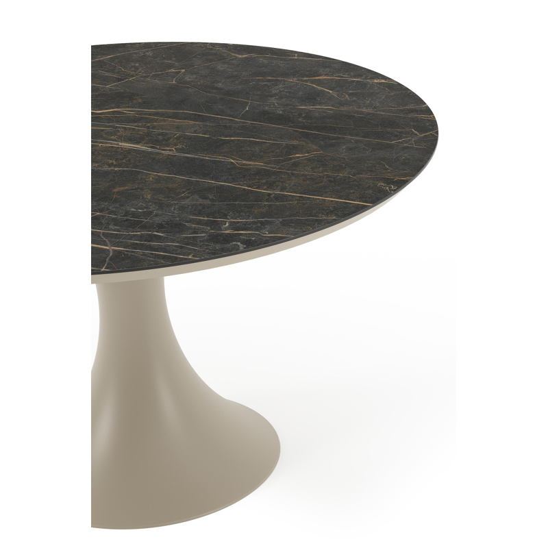 Table de jardin Fano ronde en aluminium beige et céramique pleine Black Obsession - Diam. 130 x Haut. 75 cm
