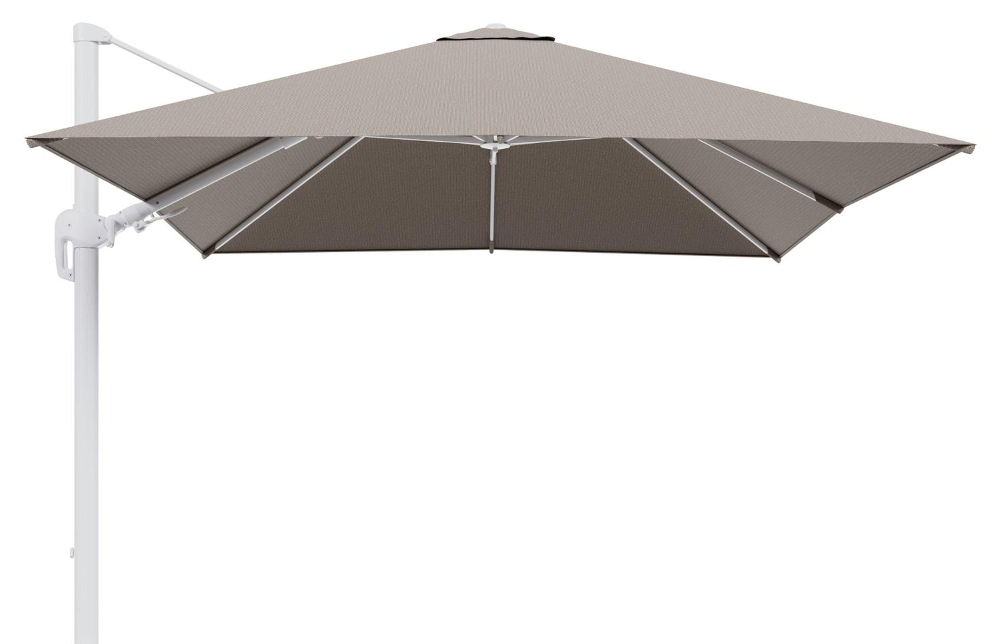 Rufina zweefparasol tiltfunctie in wit aluminium en parasoldoek in All Weather Solica Firenze Earth  - L1 300 x L2 300 cm (zonder voet)