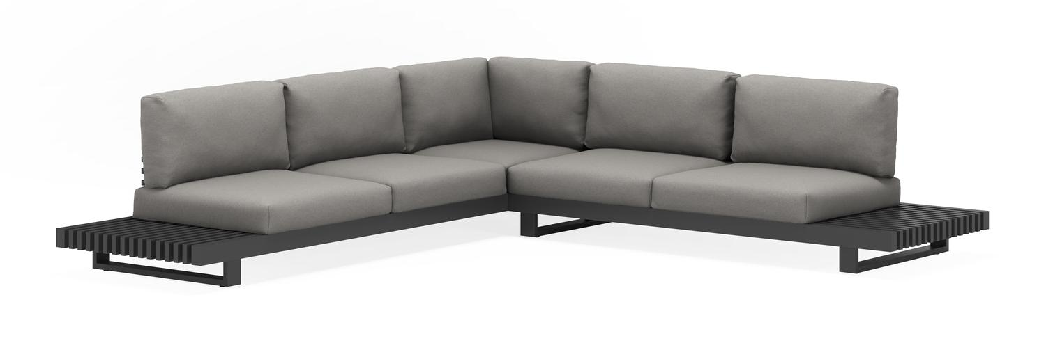 Noviso loungehoek in zwart aluminium met grijs weather+ softtouch kussens