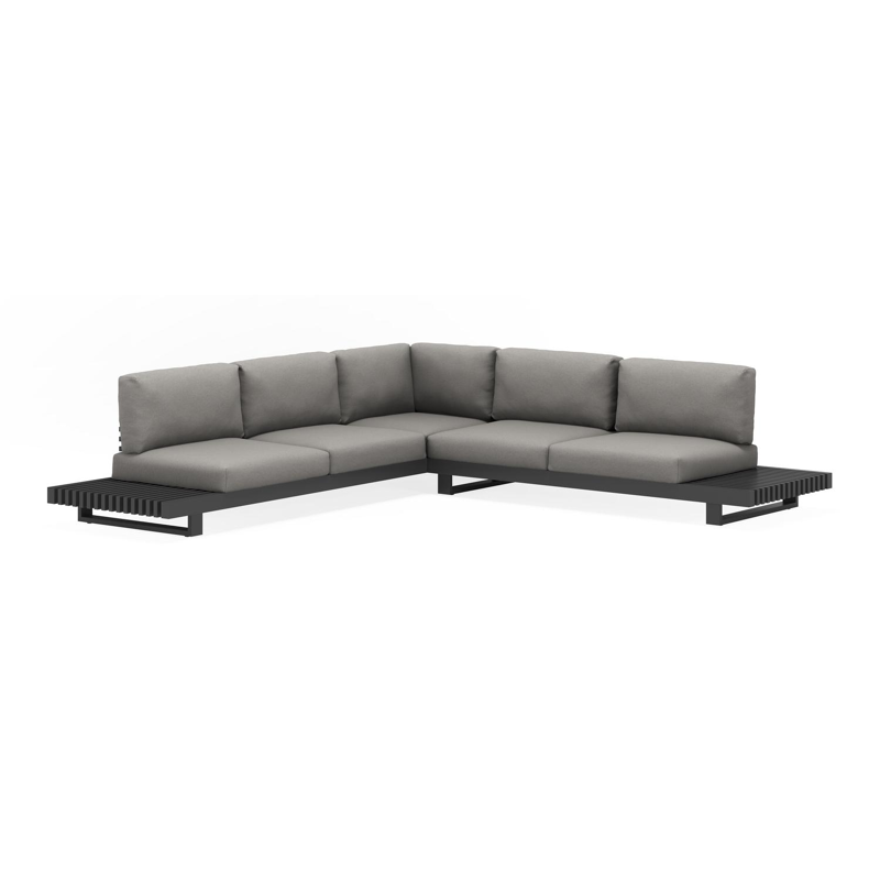 Noviso loungehoek in zwart aluminium met grijs weather+ softtouch kussens