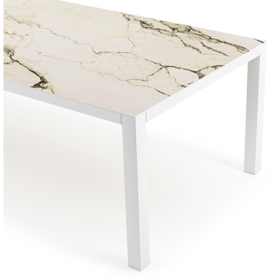 Como tuintafel rechthoekig in wit aluminium en volkeramiek colorado dunes - L 280 x B 110 x H 75 cm