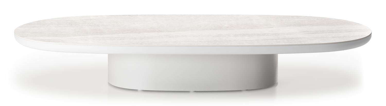 Table de basse Amico bombo en aluminium blanc et céramique pleine Taj Mahal - Lg. 171 x Lrg. 89 x Haut. 24 cm