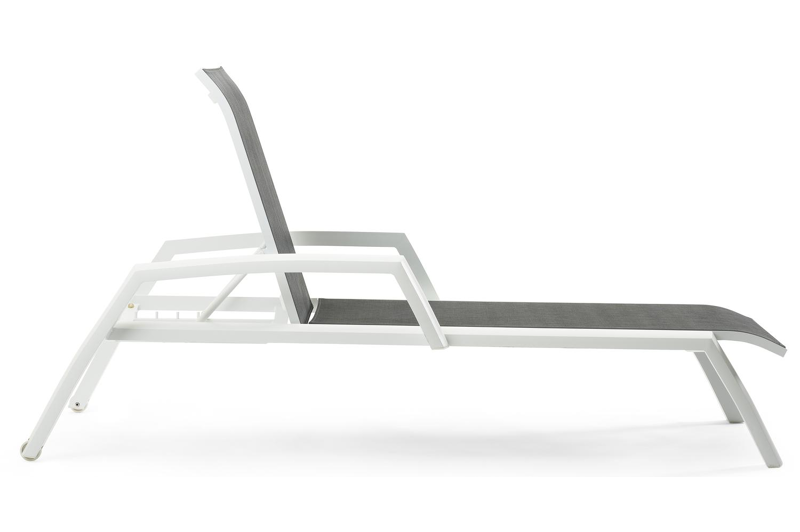 Set van 2 verstelbare Bari ligbedden in wit aluminium en grijs textileen met armleuning