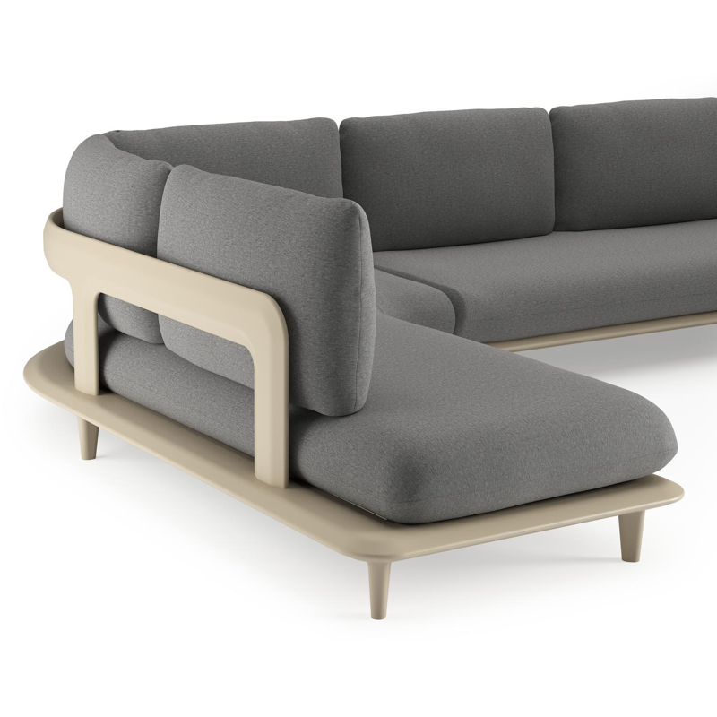 Bomero loungehoek in beige aluminium met heritage slate all weather sunbrella® luxe kussen