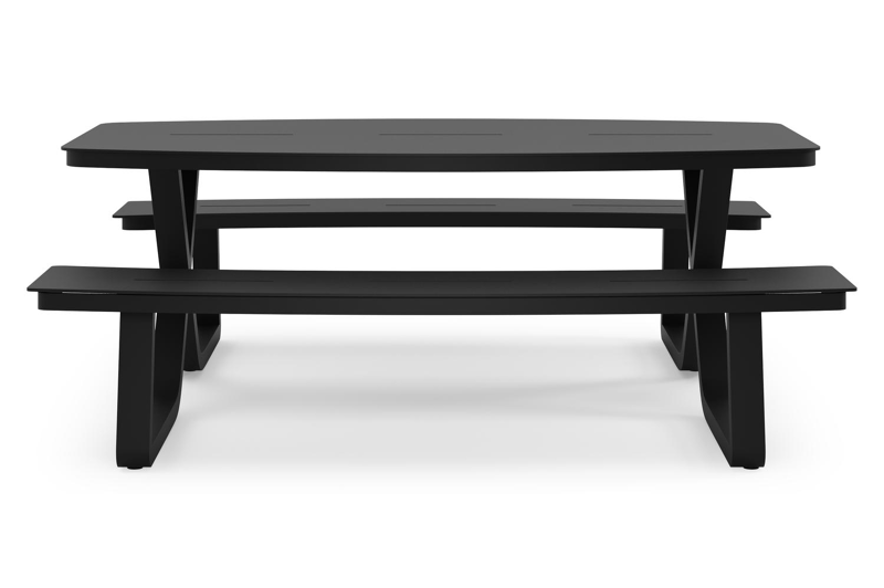Alora picknicktafel rechthoekig in zwart aluminium - L 200 x B 214 x H 74 cm