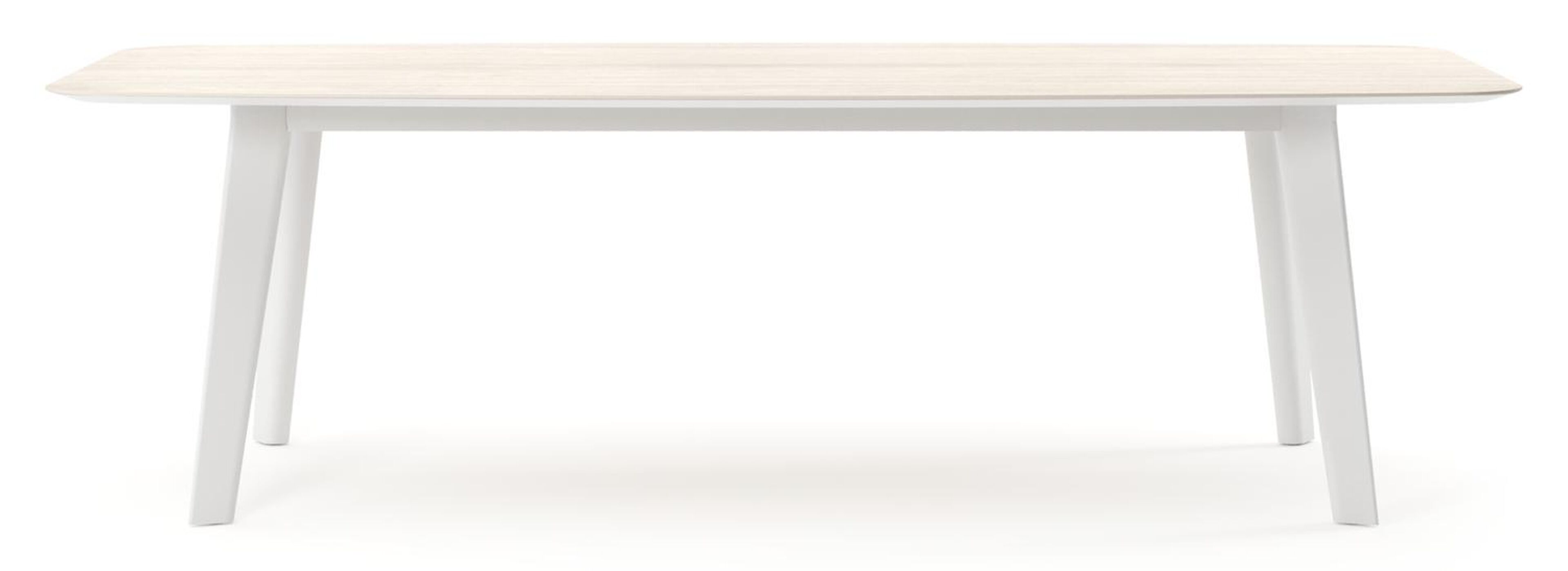 Table de jardin Lacrima forme de bateau en aluminium blanc et céramique pleine Travertino Bianco - Lg. 255 x Lrg. 115 x Haut. 73 cm