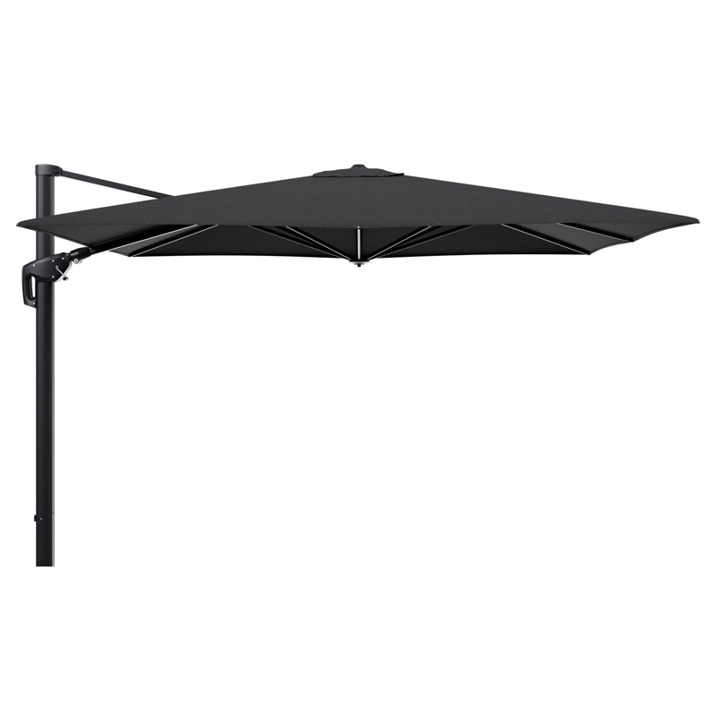 Parasol pendant Minore avec fonction tilt en aluminium noir  avec toile de parasol en all weather sunbrella® luxe chartres sooty - Larg1 370 x Larg2 280 cm