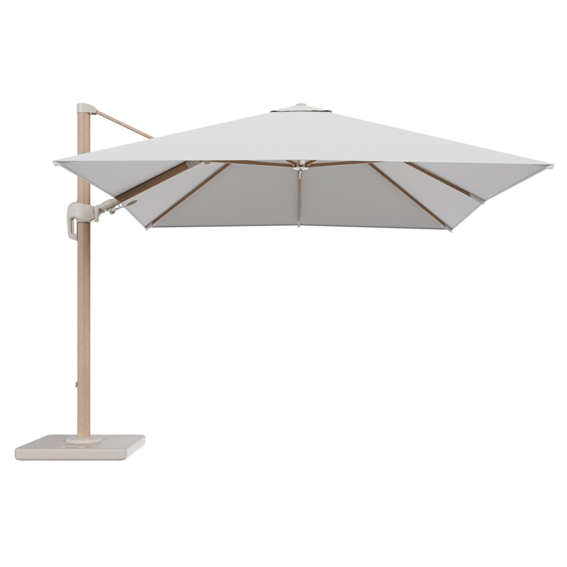 Rufina zweefparasol tiltfunctie in houtlook aluminium en parasoldoek in All Weather Solica Ego Birch - L1 300 x L2 300 cm met parasolvoet Lapido 120 kg