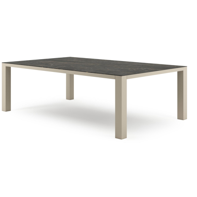 Table de jardin Nano XL rectangulaire en aluminium beige et céramique pleine Black Obsession - Lg. 240 x Lrg. 148 x Haut. 75 cm