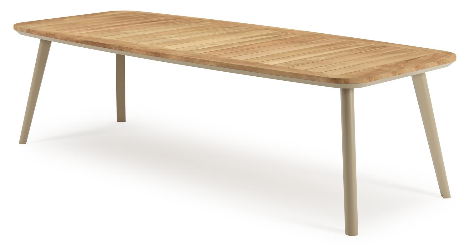 Mosa bootvormige tuinset in beige aluminium en teak natural finish met 10 Matera tuinstoelen