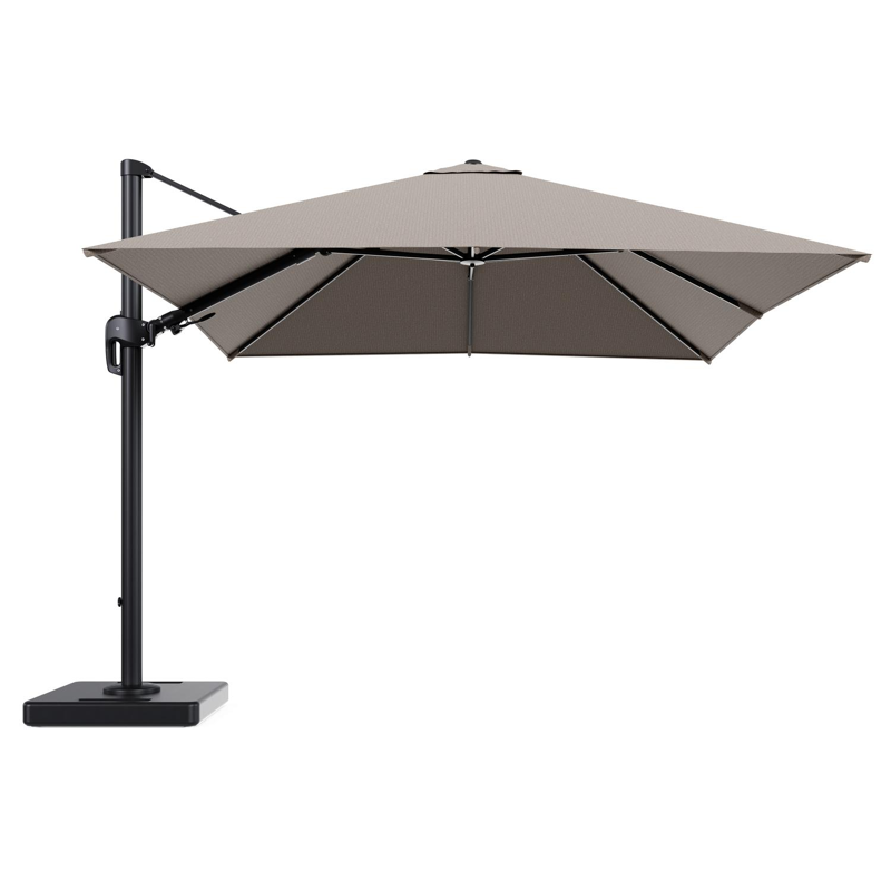 Rufina zweefparasol tiltfunctie in zwart aluminium en parasoldoek in All Weather Solica Firenze Earth - L1 300 x L2 300 cm met parasolvoet Lapido 160 kg