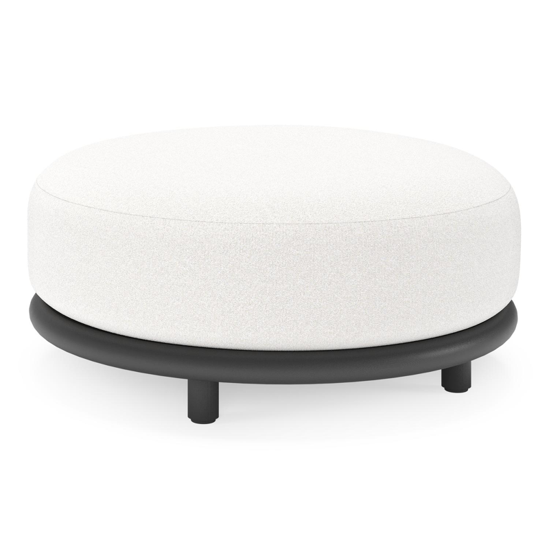 Pouf Lomano en aluminium noir et corde luxe plate tissÃ©e verticalement beige et coussins en all weather solica Soul Optik