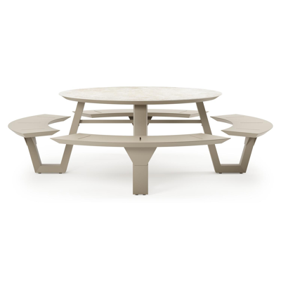 Rondino picknicktafel in beige aluminium en volkeramiek Rapolano - Dia. 148 cm