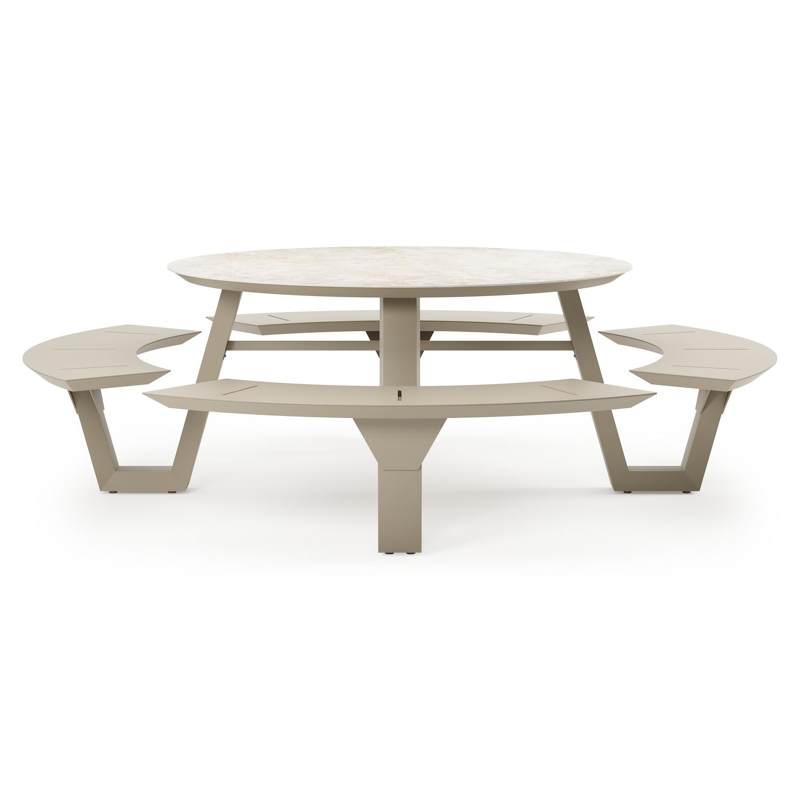 Rondino picknicktafel in beige aluminium en volkeramiek Rapolano - Dia. 148 cm
