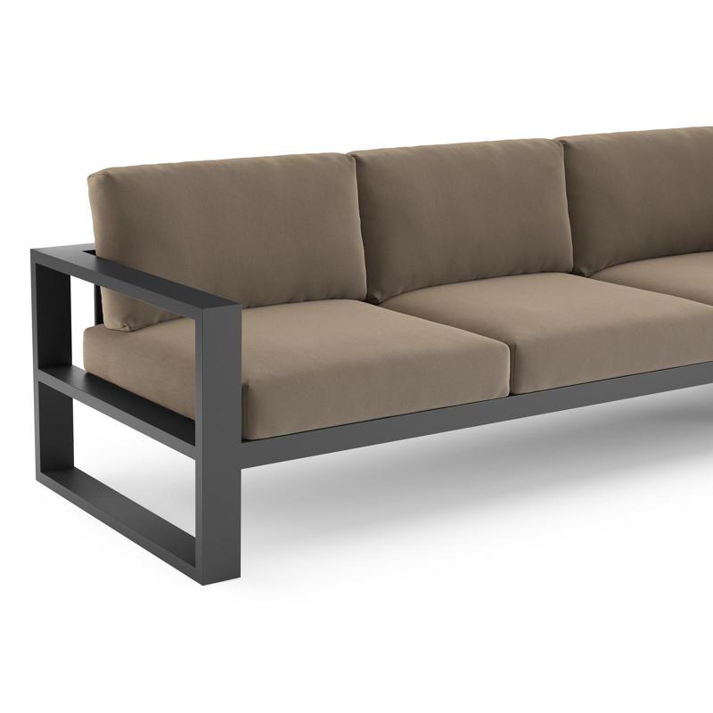 Verato loungehoek in zwart aluminium met natte heather grey all weather sunbrella® luxe kussen