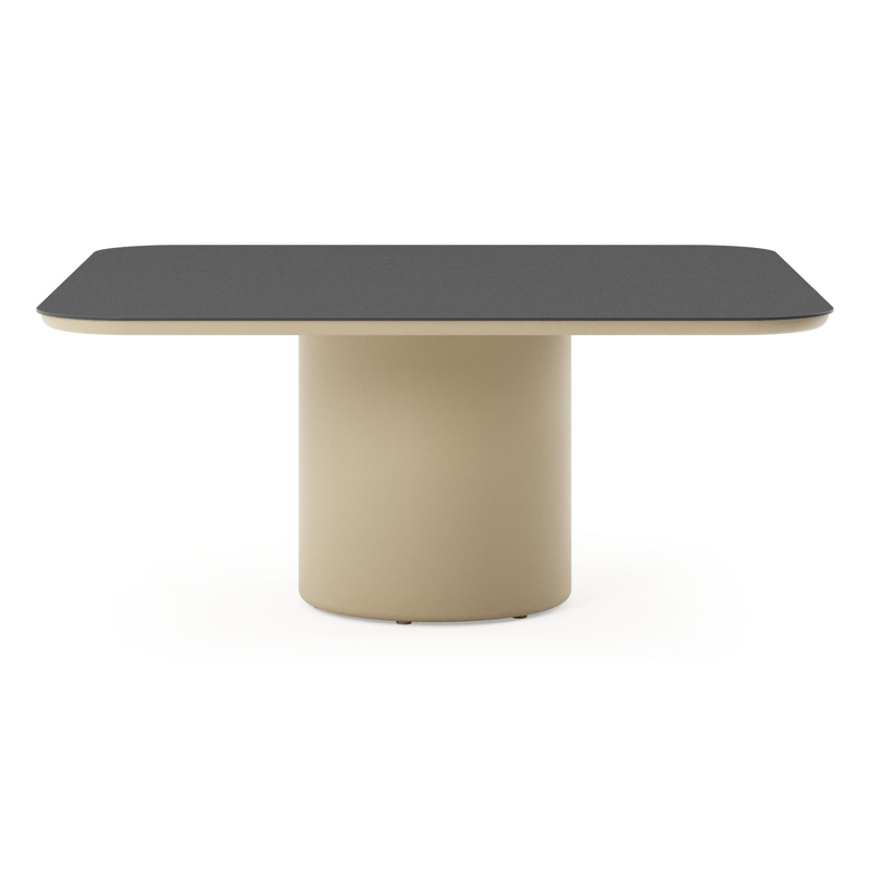 Amico low dining tuintafel afgerond vierkant in beige aluminium en volkeramiek Nero Black - L 148 x B 148 x H 61 cm