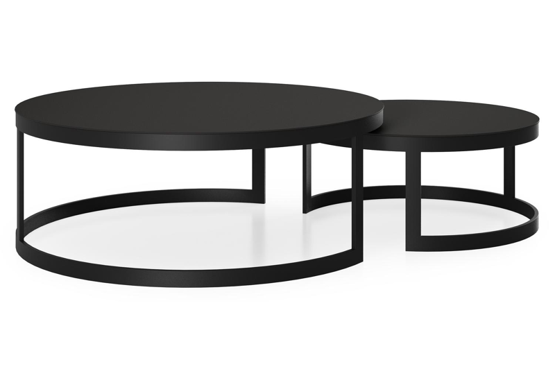 Enna set van 2 loungetafels rond in zwart aluminium en volkeramiek zwart - Dia.100/70 x H 37/30 cm