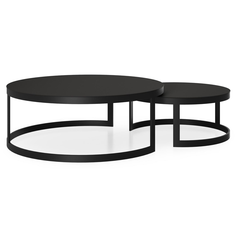 Enna set van 2 loungetafels rond in zwart aluminium en volkeramiek zwart - Dia.100/70 x H 37/30 cm