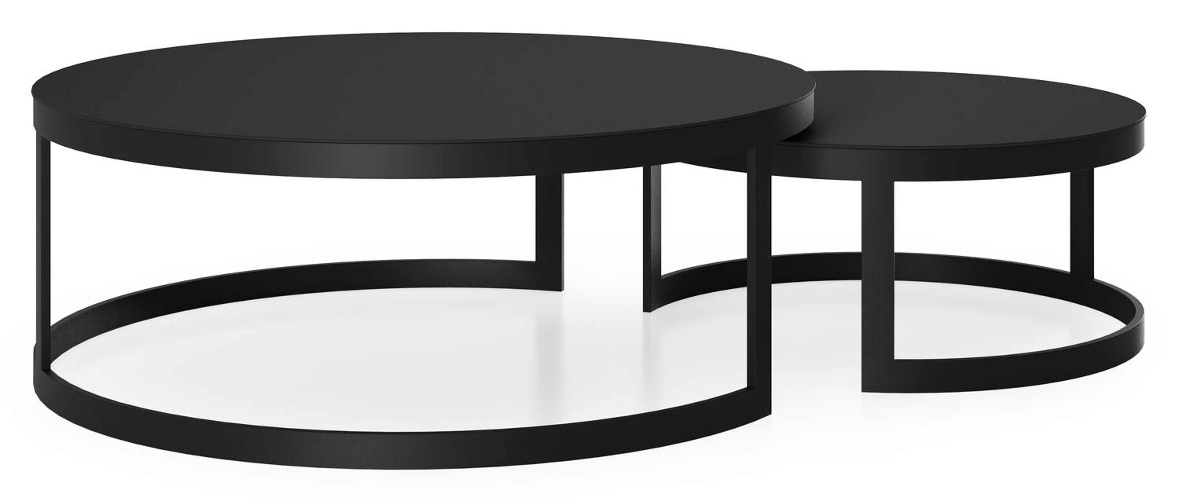 Enna set van 2 loungetafels rond in zwart aluminium en volkeramiek zwart - Dia.100/70 x H 37/30 cm