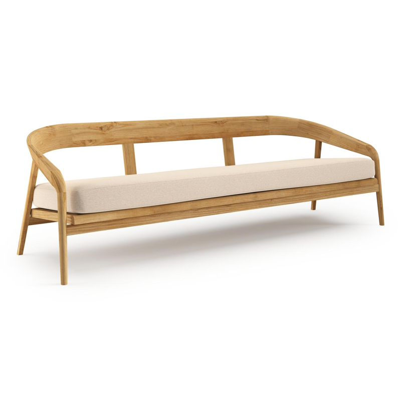 Lacrima loungebank 3-zit in teak met heritage papyrus all weather sunbrella® luxe kussen