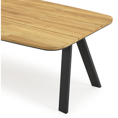 Cesano tuintafel bootvorm in zwart aluminium en teak - L 255 x B 115 x H 75 cm