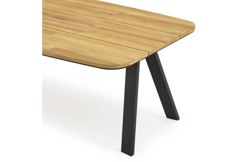 Cesano tuintafel bootvorm in zwart aluminium en teak - L 255 x B 115 x H 75 cm