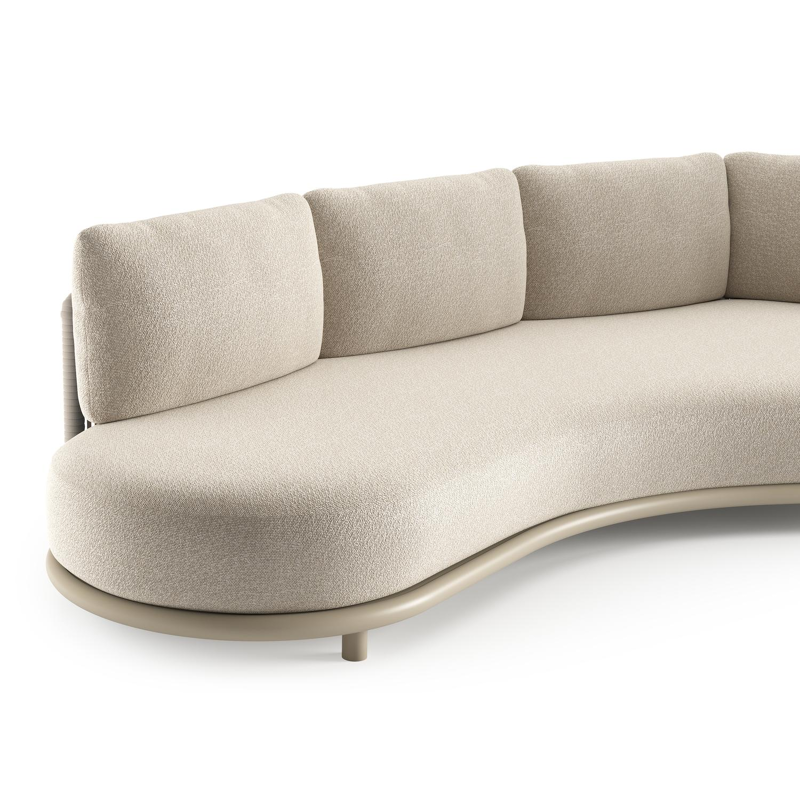 Lomano loungebank in beige aluminium en beige verticaal geweven luxe vlakke rope met marbella ecru all weather cosytica kussen