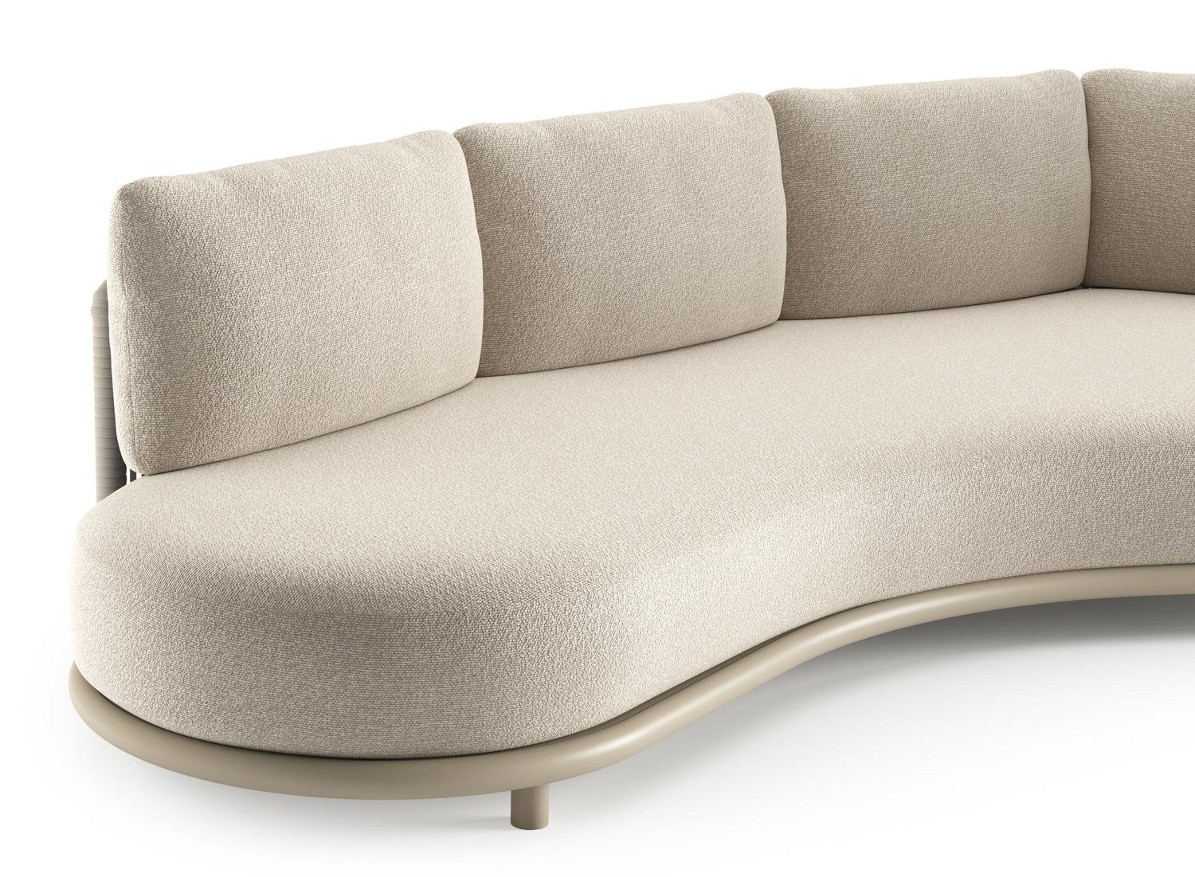Lomano loungebank in beige aluminium en beige verticaal geweven luxe vlakke rope met marbella ecru all weather cosytica kussen