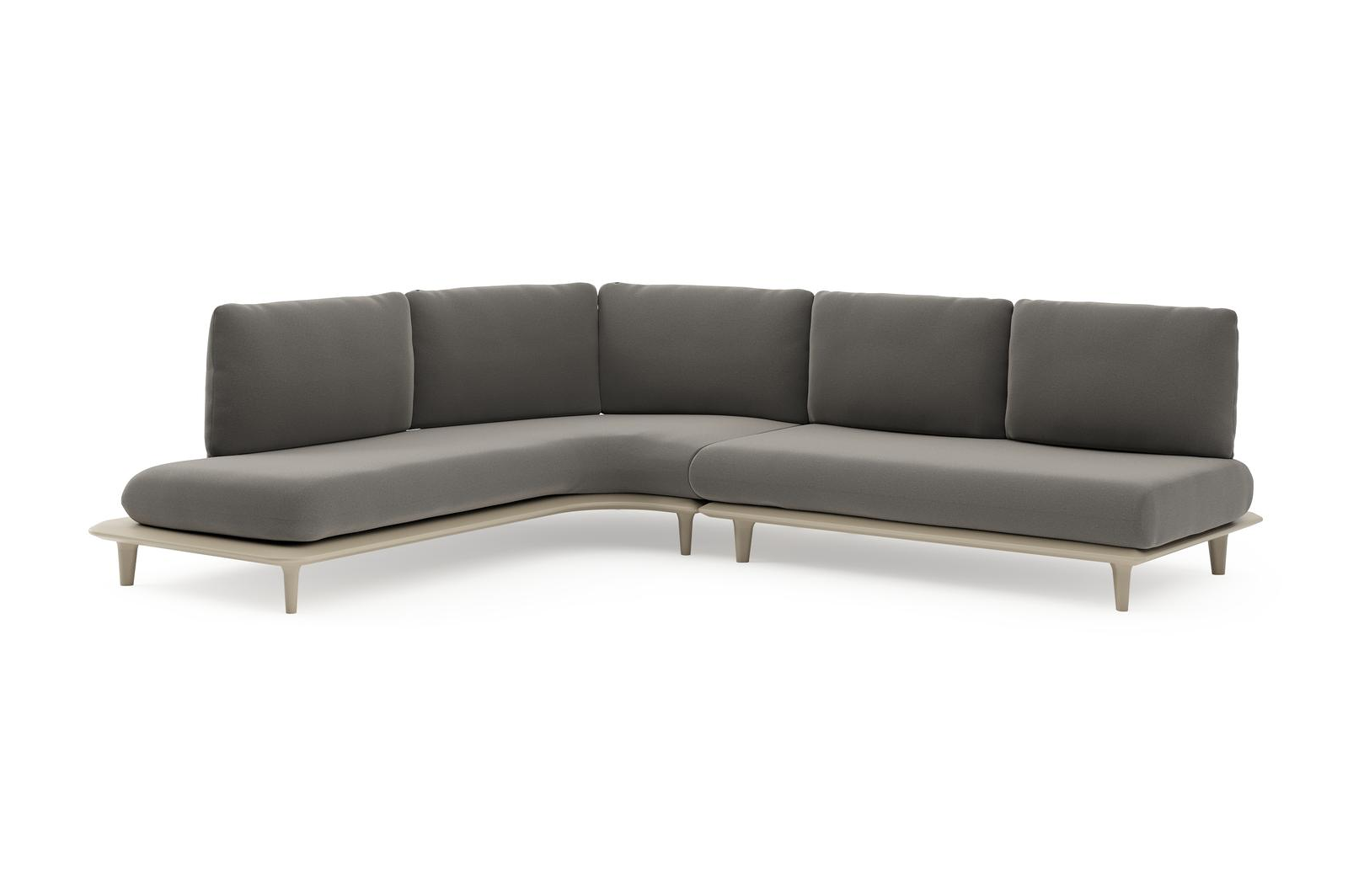 Salon de jardin d'angle Bomero en aluminium beige et coussins en all weather sunbrella® luxe natte dark taupe