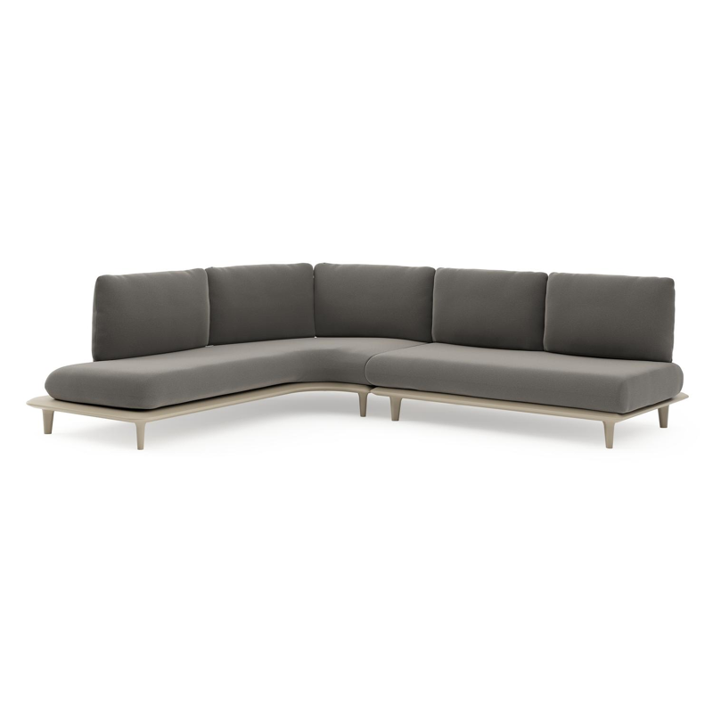 Salon de jardin d'angle Bomero en aluminium beige et coussins en all weather sunbrella® luxe natte dark taupe