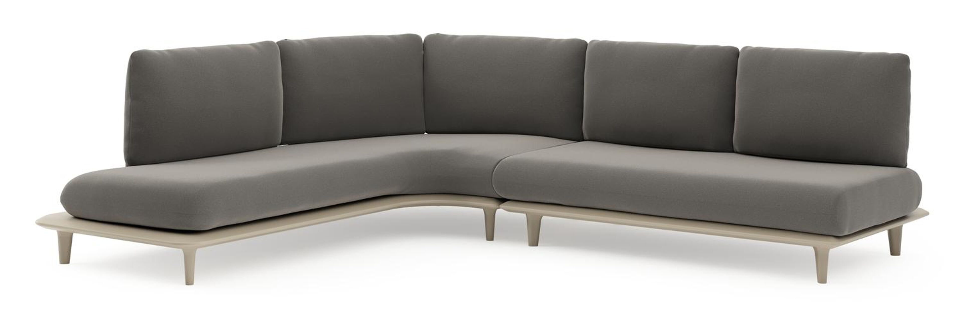 Salon de jardin d'angle Bomero en aluminium beige et coussins en all weather sunbrella® luxe natte dark taupe