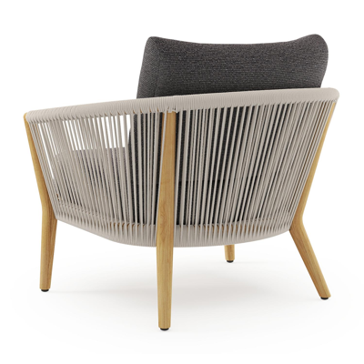 Fauteuil de jardin Orso en tecken corde ronde tissée verticalement beige et coussins en all weather solica Firenze Tunder