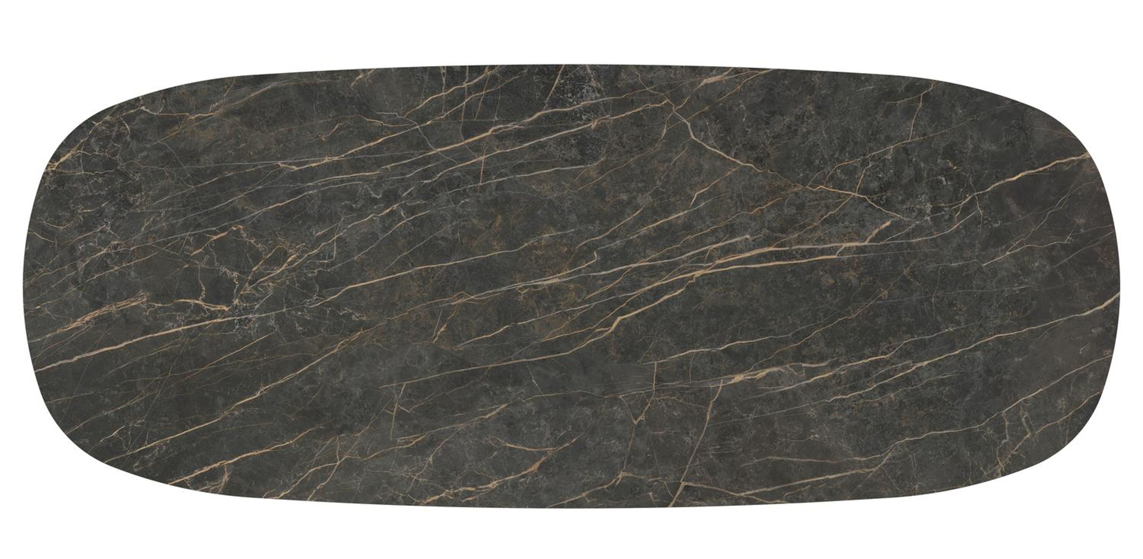 Table de jardin low dining Amico bombo en aluminium blanc et céramique pleine Black Obsession - Lg. 320 x Lrg. 130 x Haut. 61 cm