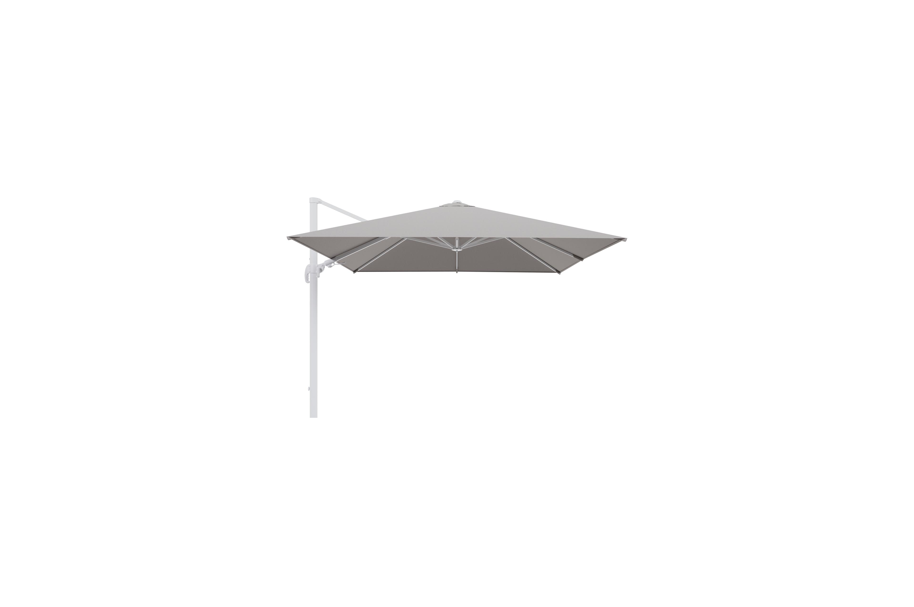 Avola zweefparasol met tiltfunctie in wit aluminium met natte graumel chalk all weather sunbrella® premium parasoldoek - L1 300 x L2 300 cm (zonder voet)