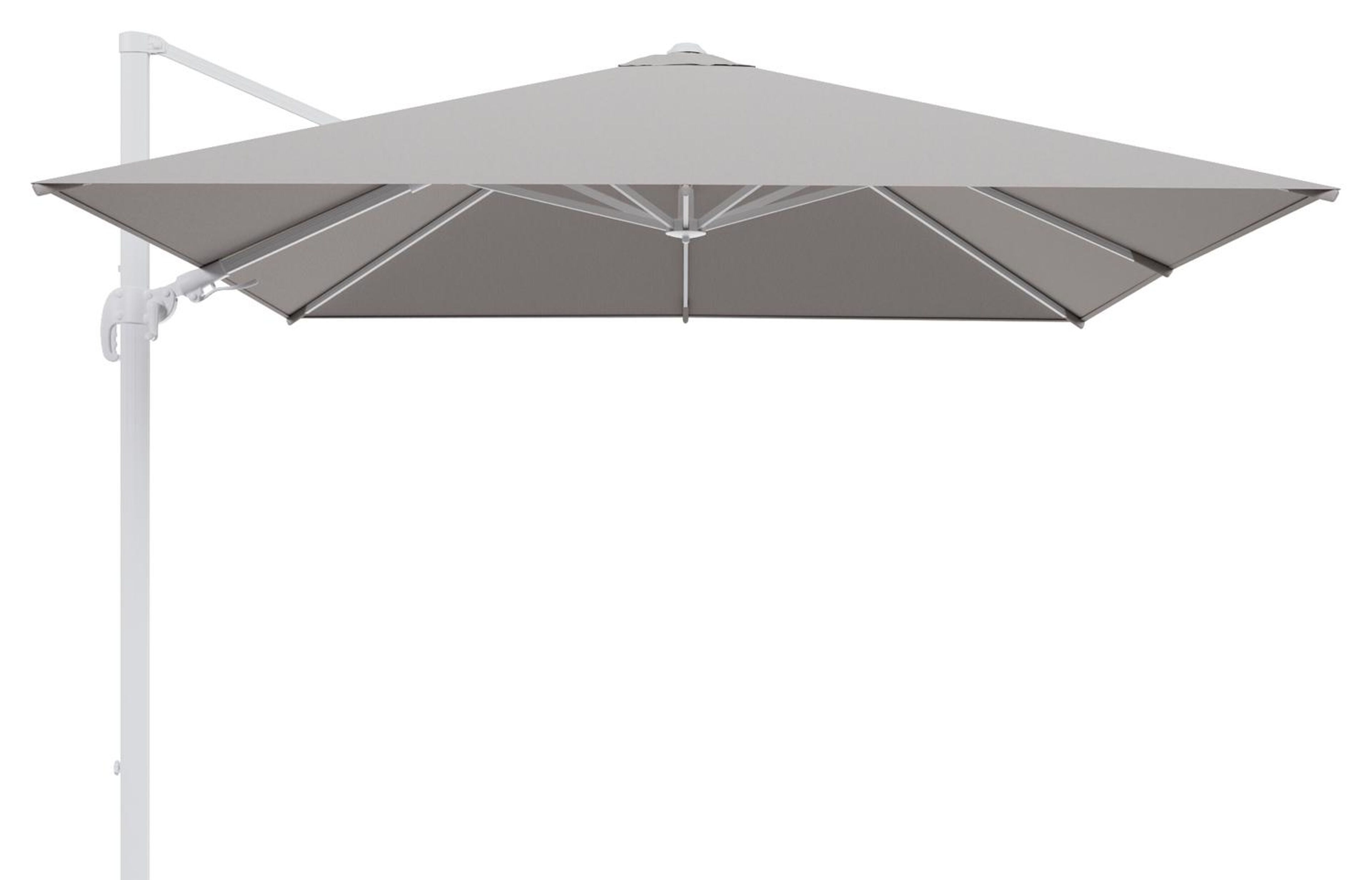 Avola zweefparasol met tiltfunctie in wit aluminium met natte graumel chalk all weather sunbrella® premium parasoldoek - L1 300 x L2 300 cm (zonder voet)
