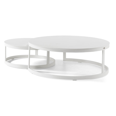 Enna loungetafels in wit aluminium - tafel 1: Dia. 70 x H 30, tafel 2: Dia.100 x H 37 cm