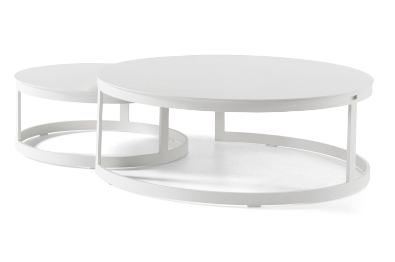 Enna loungetafels in wit aluminium - tafel 1: Dia. 70 x H 30, tafel 2: Dia.100 x H 37 cm