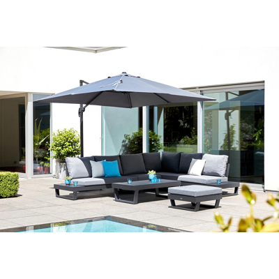 Modica lounge poef in zwart aluminium met grijs textilene kussen