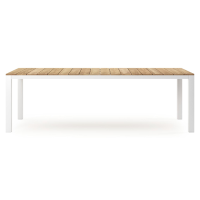 Table de jardin Capri en aluminium blanc et teck - Lg 240 x Larg. 100 x H 75 cm