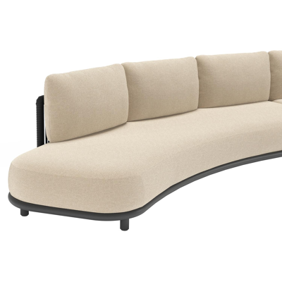 Lomano loungebank in zwart aluminium en beige verticaal geweven luxe vlakke rope met althea chalk all weather cosytica kussen