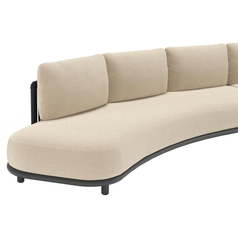 Lomano loungebank in zwart aluminium en beige verticaal geweven luxe vlakke rope met althea chalk all weather cosytica kussen