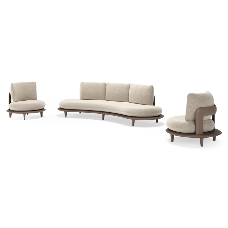 Bomero loungeset in taupe aluminium met marbella ecru all weather cosytica kussen