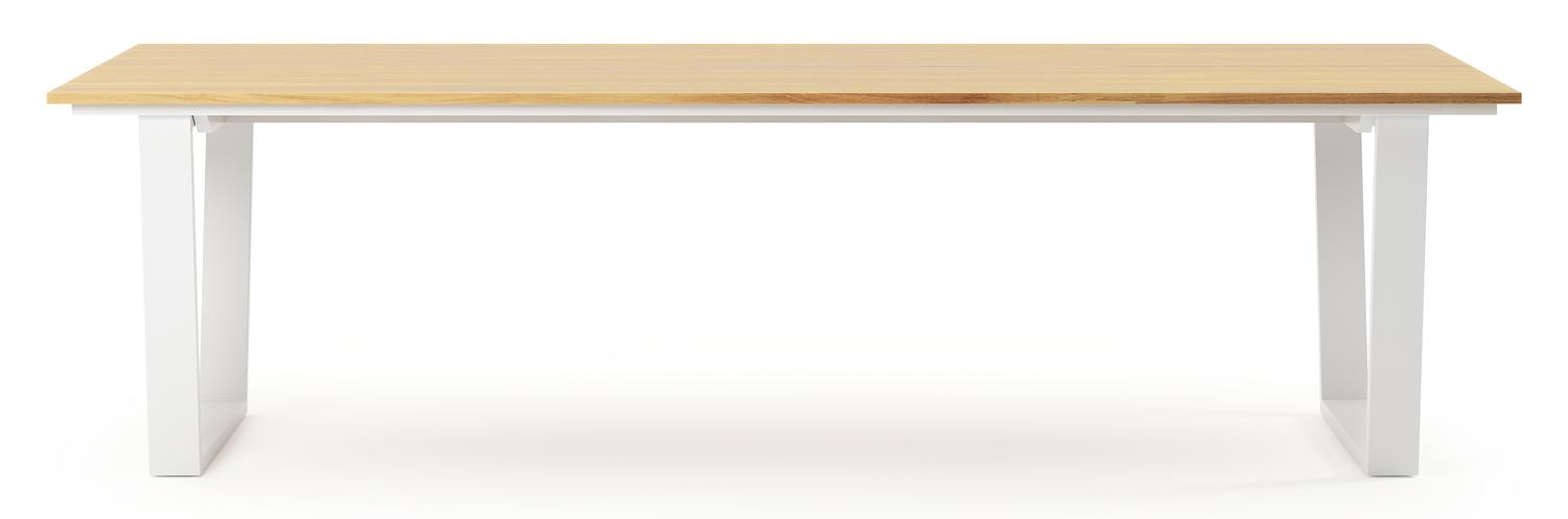 Table de jardin Pagino rectangulaire en aluminium blanc et teck - Lg, 280 x Lrg, 110 x Haut, 73,5 cm