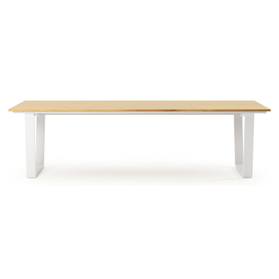 Table de jardin Pagino rectangulaire en aluminium blanc et teck - Lg, 280 x Lrg, 110 x Haut, 73,5 cm