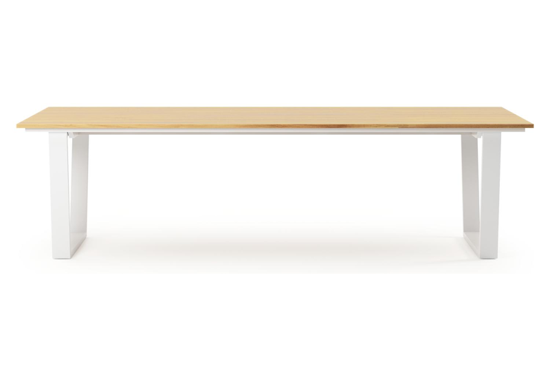 Table de jardin Pagino rectangulaire en aluminium blanc et teck - Lg, 280 x Lrg, 110 x Haut, 73,5 cm