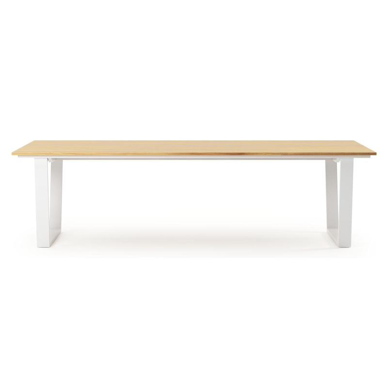 Table de jardin Pagino rectangulaire en aluminium blanc et teck - Lg, 280 x Lrg, 110 x Haut, 73,5 cm